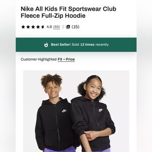 Nike Black Kids' Club Fleece Zip Hoodie